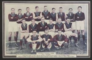 1929 Australasian newspaper "Team photos" [3/17], with No.1 Richmond, No.9 Essendon & No.10 Fitzroy; plus 1929 Weekly Times "Team photos" [1/38] - St.Kilda. Also c1960s Education Dept poster "Football - Drop Kick" featuring Ted Whitten. All framed, variou