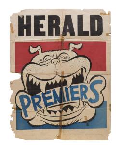 FOOTSCRAY/ WESTERN BULLDOGS: 1954 original Weg poster, 1st edition without date on Bulldog's nose, text at base "Printed by Donald Ross Rankin, of 84 Market St., Essendon, for the Herald and Weekly Times Limited". Extremely rare and sought after. Poor/Fai