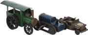 MINIC RANGE: Traction engine with black plastic wheels; Army jeep; Tractor with caterpillar tracks. All clockwork in working order (2 x keys). VG condition.