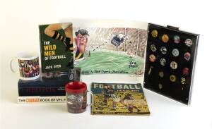 FOOTBALL GROUP, noted 1962 "Herald for Footy" badges set [12]; signed photo of Bobby Skilton; few books & "Football Record"s.