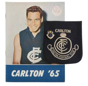 CARLTON: Balance of collection, noted pennants (8); photographs (25) including Charles Bpyles team photos for 1945, 1947, 1951, 1952 & 1954; Member's Season Tickets (4) for 1978, 1979, 1980 & 1986; tie pin; badge; blazer pocket; booklet "Carlton '65"; Ann