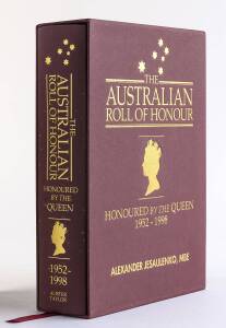 ALEX JESAULENKO: Book "The Australian Roll of Honour - Honoured by the Queen 1952-1998" by Taylor [Sydney, 1999], with "Alexander Jesaulenko, MBE" on slip-case.