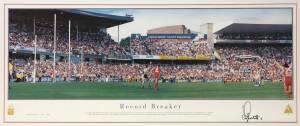 TONY LOCKETT (Swans/St.Kilda), signature on "Record Breaker" display, limited edition 284/1300, window mounted, framed & glazed, overall 108x53cm.