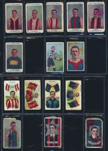 1905-33 football cards, noted 1905 Wills "Past & Present Champions" [6/50]; 1908 Wills "Club Flags" (17); 1913 Wills "Football Club Colours & Flags" [24/28]; Wills "Footballers 1933" (170). Poor/G.