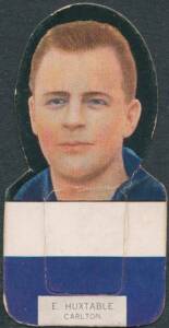 1933 Wills "Football Portraits and Club Colours" Die-Cut Stand-up Cards, [1/5] E.Huxtable (Carlton). Slight crease through neck, otherwise G/VG. Rarity 8.