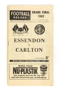 1962 "Football Record" Grand Final - Essendon v Carlton. Good condition.