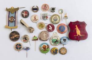 BADGES, c1917-73 collection of badges (30) in cigarette tin, noted "Referee, CRFL, NSW"; NSWRFL; & League badges for South Sydney, Wagga, Redcliffe, St.George & North Sydney; range of other badges from WW1, Anzac Day, 1937 Coronation.