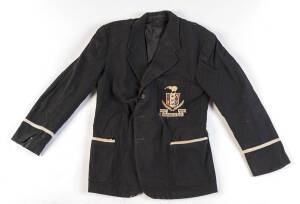 LES PYE'S KIWIS BLAZER, black wool with "N.Z. Rugby Football League" logo embroidered on pocket. Poor/Fair condition (some holes). [Leslie Pye played 2 matches for New Zealand 1947].