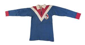 FRENCH (LES CHANTICLEERS) RUGBY LEAGUE JERSEY, red, white & blue with "(Rooster)/13" badge on left breast, number "25" on reverse, player unknown, possibly from 1951 tour to Australia & NZ. Good match-used condition.