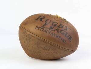 1965 AUSTRALIA v KIWIS, "Supreme - Rugby League International" football endorsed "1965 Touring Australian Rugby League Side" & "1965 New Zealand Rugby League Team" with c37 signatures.