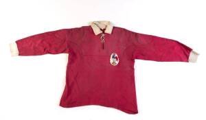 JUNIOR FRENCH RUGBY LEAGUE JERSEY, red with "(Rooster)/13" badge on left breast, number "8" on reverse, player unknown, c1960s. Good match-used condition (some repairs to number).