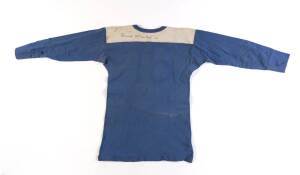 DENNIS MANTEIT'S RUGBY LEAGUE JERSEY, blue with white yolk, signed on reverse, no number. Good match-used condition. [Dennis Manteit played 15 matches for Queensland & 3 matches for Kangaroos 1964-69, and later played for Canterbury & Balmain Tigers].