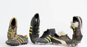 FOOTBALL BOOTS: Group of match-used boots, 6 pairs, including Steve Nash (GB 1971-82); Michel Moussard (France 1974-77); Brian Case (GB 1984-88); David Stephenson (GB 1982-88).