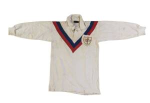 JIMMY THOMPSON'S 1974 GREAT BRITAIN JERSEY, with "Gt.Britain RL Tour/ 1974" badge on left breast, number "10" on reverse, signed on collar "Jim Thompson". Good match-used condition. [Jimmy Thompson played 6 Tests for England & 21 Tests for GB 1970-78].