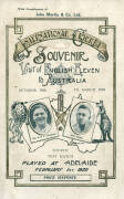 1928-29 Australia v England, rare programme for the 4th Test in Adelaide "International Cricket, Souvenir, Visit of English Eleven to Australia, October 1928 to March 1929. Fourth Test Match, Played at Adelaide, February 1st 1929". Good condition. Extreme