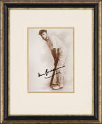 DON BRADMAN, signed photograph of the Don's batting stance, window mounted, framed & glazed, overall 25x30cm.