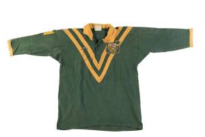 GRAHAM EADIE'S 1977 AUSTRALIAN RUGBY LEAGUE JERSEY, with Australian Coat-of-Arms and "Australian/ Rugby League/ 1977" badge on breast, and with number "1" on reverse. Good match worn condition from Australia's victorious 1977 World Cup. [Graham Eadie play