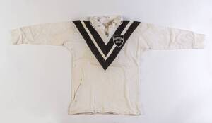 SOUTHERN ZONE RUGBY LEAGUE JERSEY, white with black "V"s and "Southern Zone" badge on left breast, number "15" on reverse, endorsed on collar "France Ruiz 1977". Good match-used condition. [Andre Ruiz played 19 matches for France 1970-77].