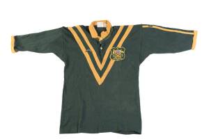 GARRY DOWLING'S 1980 AUSTRALIAN RUGBY LEAGUE JERSEY, with Australian Coat-of-Arms and "Australian/ Rugby League/ New Zealand Tour/ 1980" badge on breast, and with number "1" on reverse. Good match worn condition. [Garry Dowling played 2 Tests in 1980, and