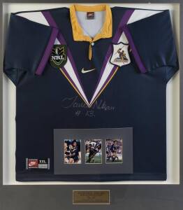 TAWERA NIKAU, signature on 1999 Melbourne Storm jersey, framed & glazed, overall 102x112cm.