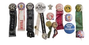 RUGBY UNION BADGES, wonderful collection, noted NSWRU 1925; Queensland Rugby Union 1934; All Blacks (12); British lions (10); Australia (5); Springboks (11); France (7); Ireland (7); Argentina (3); Fiji (2); Japan; Tonga; Wales (2); Scotland (5); England;