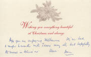 DON BRADMAN, 1986 Christmas Card to Norm Bevan, signed "Don"; together with envelope in which it was posted. Also invitation letter to Don Bradman's 78th Birthday luncheon in August 1986.