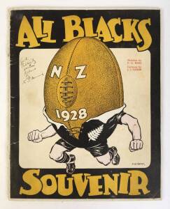 "All Blacks, NZ 1928, Souvenir", with sketches by P.G.Reid, cartoons by A.S.Paterson [Wellington, 1928]. Fair/Good condition.