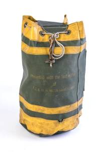 PHIL HAWTHORNE'S BAG & BOOTS, green & gold tote bag with "Australian Rugby Union, British Isles Tour, 1966-67" on side; plus pair of football boots, each signed inside "Phil Hawthorne, 28.9.69". [Phil Hawthorne was a dual-code international, he played 21 