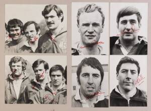 1971 BRITISH LIONS TOUR TO NEW ZEALAND, set of signed photographs (17 photos with 21 signatures in red), mounted on 3 large boards 58x50cm, noted Fergus Slattery, Gareth Edwards & Ray Hopkins. [Still the only Lions side to have won a Test series in New Ze