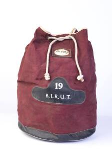 WILLIE JOHN McBRIDE'S BRITISH & IRISH LIONS BAG, canvas & leather with "19/ B.I.R.U.T." on front, name tag "Bill McBride", and signed inside "To Jack, Best Wishes, Bill McBride". [Willie John McBride played 63 Tests for Ireland and 17 Tests for British & 