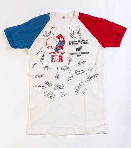 FRANCE: Group with French jersey number "10" (missing badge on front); 1979 Tour T-shirt signed by team; France T-shirt with 18 signatures; adidas training shirt signed Philippe Sella; 89 T-shirt signed Serge Blanco; French tracksuit ex Francis Haget; tra