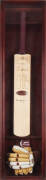 DON BRADMAN, display with signature on "Don Bradman - Majestic" Cricket Bat, in attractive display case with pair of "Slazenger - Bradman Collection" batting gloves, overall 30x120cm. With CoA.