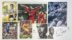 AUTOGRAPHS: Signed postcards/photographs, noted Bobby Charlton, Paul Gascoine, Kevin Sheedy, Alan Shearer, Paul Ince, Ruud van Nistelrooy. (24 items).