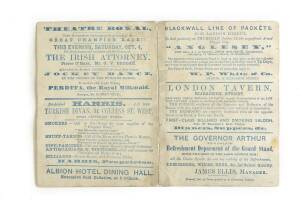 1859 AUSTRALIAN CHAMPION SWEEPSTAKES, "Bell's Life Race Card, Champion Sweepstakes Day, Saturday, October 1st, 1859". Fair/Good condition (some tape reinforcement along fold). Believed to be the oldest Victorian race card in private hands.