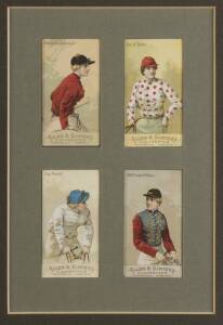 1888 Allen & Ginter "Racing Colours of the World", 4 cards beautifully framed, overall 28x34cm. Includes HRH Prince of Wales & HM King of the Netherlands.