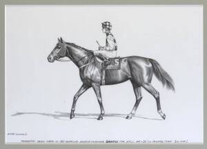 HORSE-RACING GROUP, noted sketch of Saintly by Alister Simpson; supplement of 1921 Melbourne Cup winner Sister Olive; Pakenham racebooks (3) from 1926 (1st Pakenham Cup), 1949 & 1976 (Golden Jubilee Cup).