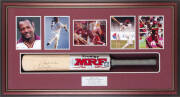 BRIAN LARA: Display comprising signature on full size "MRF" Cricket Bat, window mounted with 5 action photographs, framed & glazed, overall 111x60. With CoA. [Brian Lara played 131 Tests 1990-2007].