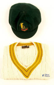 OLD AUSTRALIA "BAGGY GREEN" CAP & JUMPER, both embroidered with Lords Old Father Time logo & "Australia/1992", and both named inside to Alan Connolly.