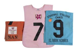 2009 KENTUCKY OAKS: Number "7" Saddlecloth & parade jacket for Nan, who came 5th behind champion Rachel Alexandra; plus a saddlecloth for El Bank Robber. (3 items).