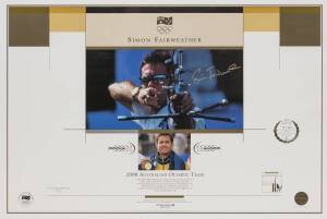 SIMON FAIRWEATHER, signature on print "Simon Fairweather - 2000 Australian Olympic Team", limited edition 7/100, window mounted, framed & glazed, overall 78x60cm. With CoA.