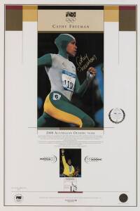 CATHY FREEMAN, signature on print "Cathy Freeman - 2000 Australian Olympic Team", limited edition 158/2000, window mounted, framed & glazed, overall 60x80cm. With CoA.