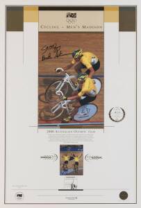 CYCLING - MEN'S MADISON, print from "2000 Australian Olympic Team" series, signed by Scott McGrory & Brett Aitken, limited edition 14/250, window mounted, framed & glazed, overall 60x80cm. With CoA.