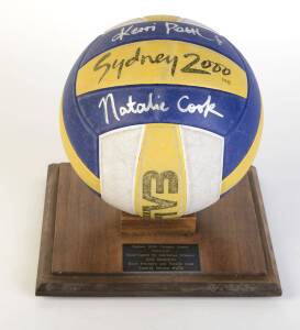 SYDNEY 2000 VOLLEYBALL, signed by Kerri Potthurst & Natalie Cook, in perspex/wood display case, limited edition #4/50, 23x23x28cm.