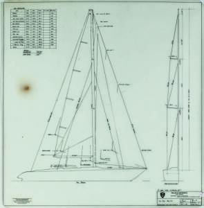 M&W 49' OCEAN RACING YACHT: Miller & Whitworth original plans, drawings & blueprints, c1973-74, set of 9 drafting film sheets. Ex Ben Lexcen collection.