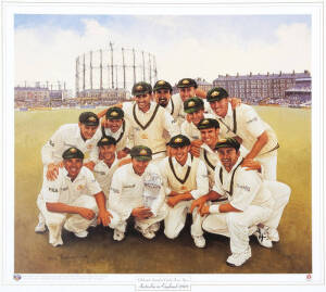 2001 AUSTRALIAN TEAM: Prints (20) "Celebrated Australian Cricket Teams Series - Australia in England 2001" by Dave Thomas, size 51x46cm.