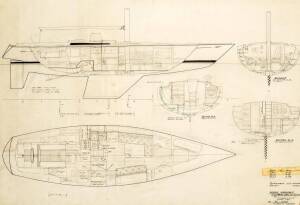 12-2 METRE AUXILIARY YACHT PLANS: Ben Lexcen original plans, drawings & blueprints, 1980, set of 11 drafting film sheets. ex Ben Lexcen collection.