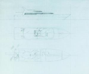 LEXCEN MOTOR CRUISER: Ben Lexcen original plans, drawings & blueprints, set of 21 drafting film, graph paper & paper sheets. Ex Ben Lexcen collection.