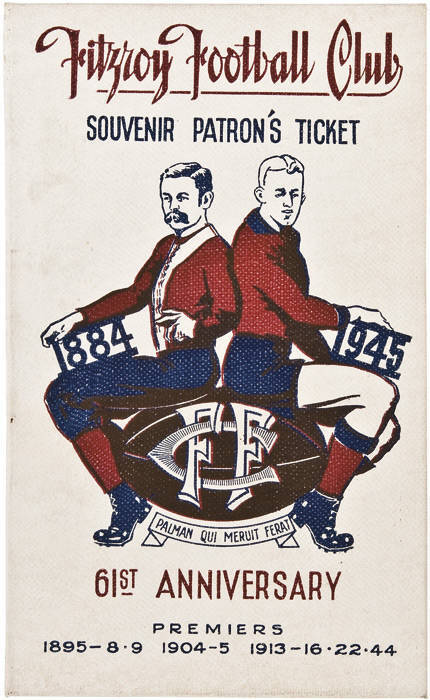 FITZROY: 1945 "Souvenir Patron's Ticket", beautiful over-sized season ticket with wonderful graphics, unclipped and in superb condition.