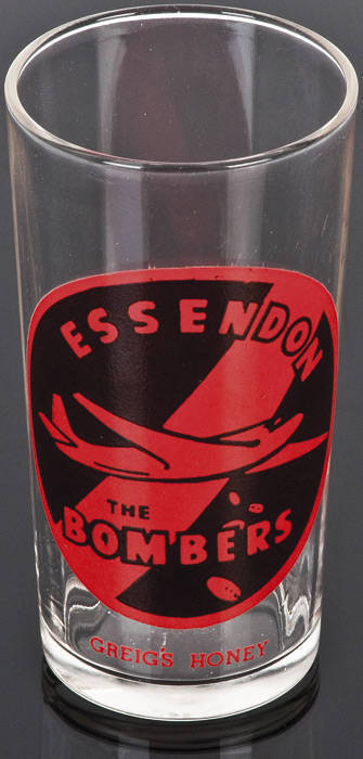 c1957 Greig's Honey Football glass for Essendon. Fine condition (with "Greig's Honey" at base).