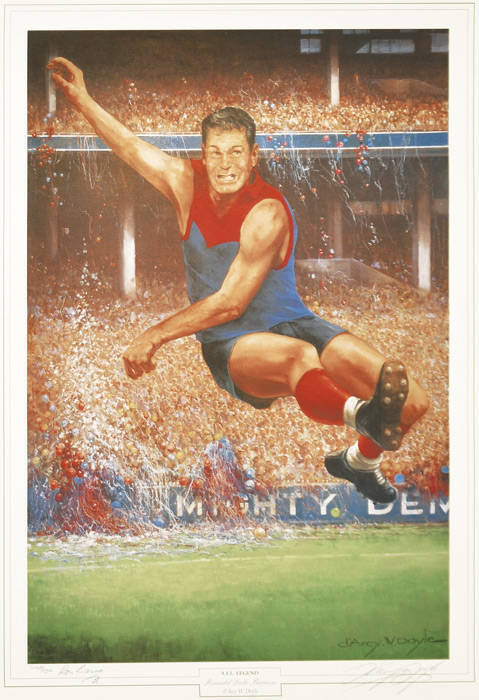 RON BARASSI (Melbourne), print "Ronald Dale Barassi" by d'Arcy Doyle, signed by Ron Barassi and the artist, limited edition 210/1500, size 55x81cm.